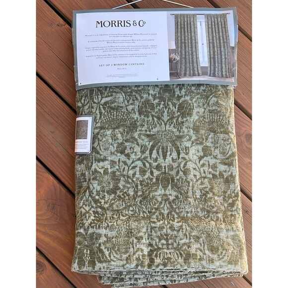 William Morris Window Curtains Panels 38X96 Strawberry Thief Green Embossed 2 PC - Picture 6 of 11